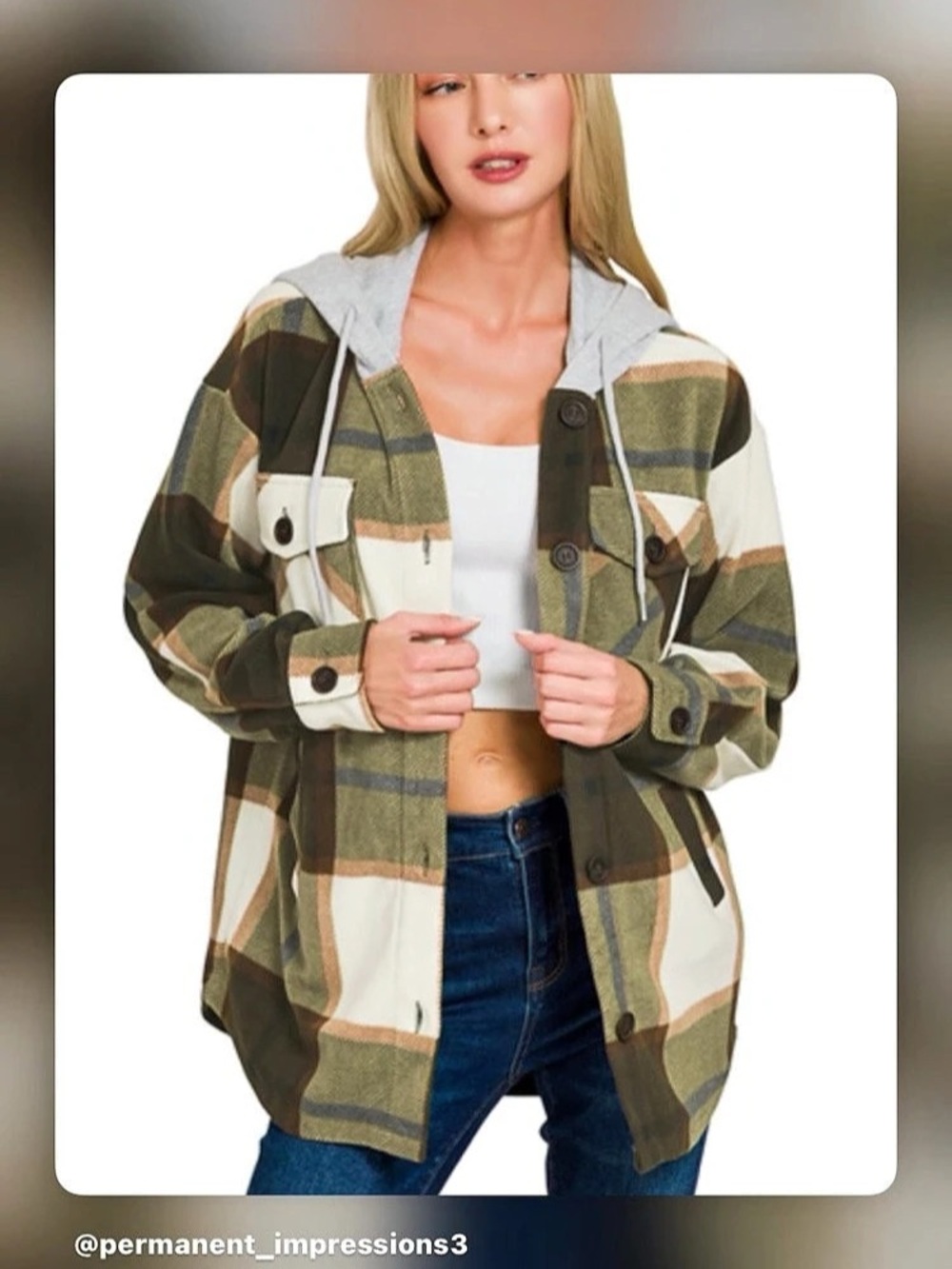 Plaid Utility Jacket in Green & Cream Like New